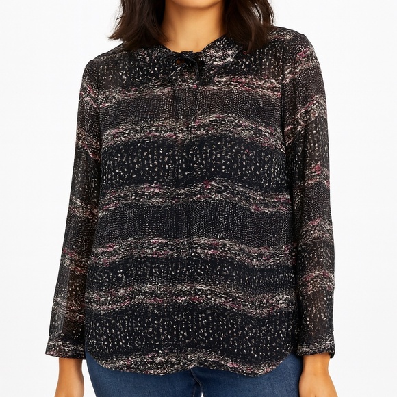 CAbi Blouse XS Black Sheer Chiffon Abstract Print Long Sleeve - Picture 1 of 10